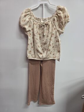 Amy Byer Cream Floral Top and Brown Pants Kids Matching Set